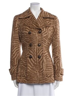 Escada Brown Zebra-Print Double-Breasted Wool Blend Blazer size 8 brown